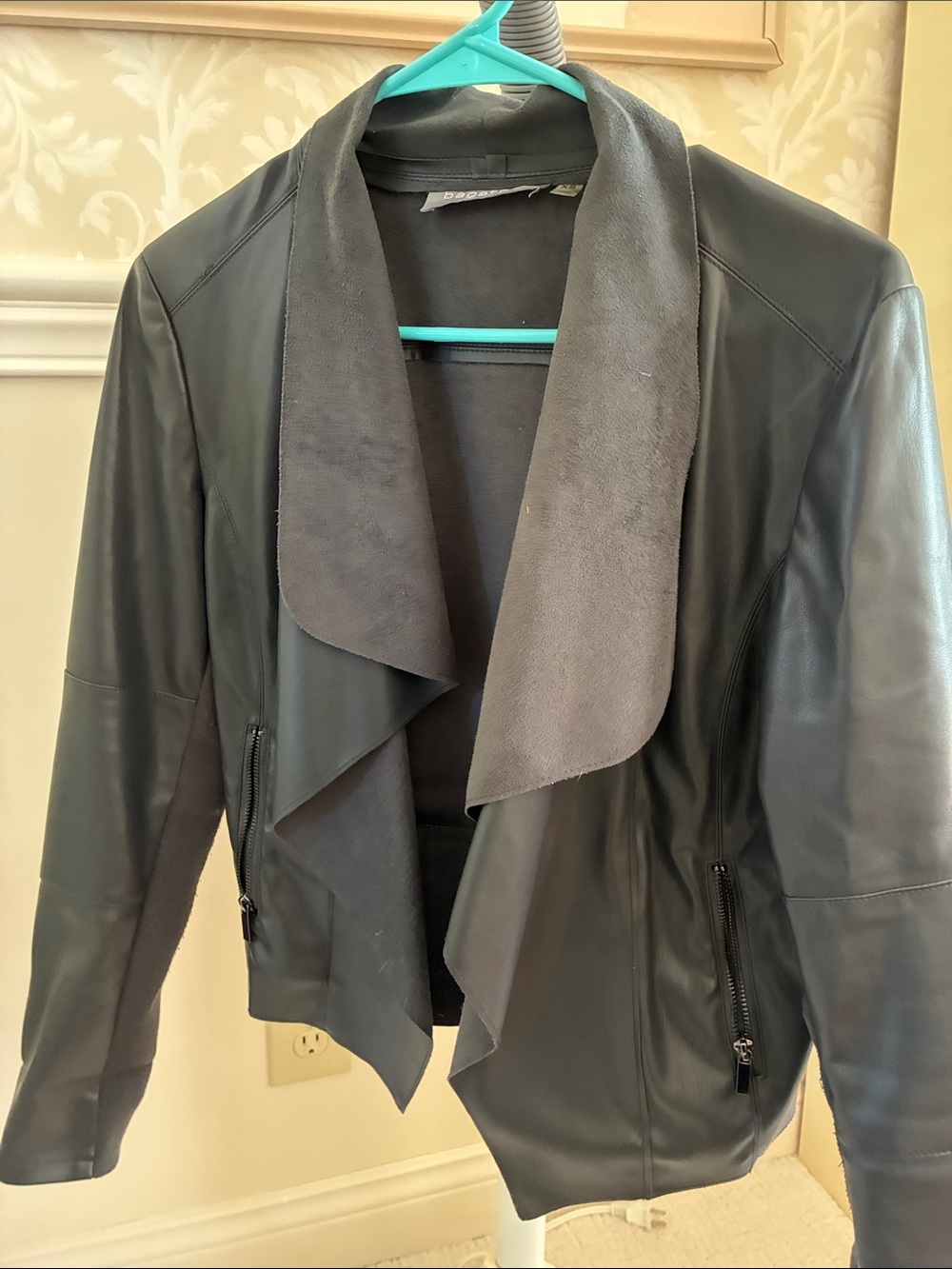 bagatelle Faux Leather Draped Jacket in Gray/Black Size XS Like New